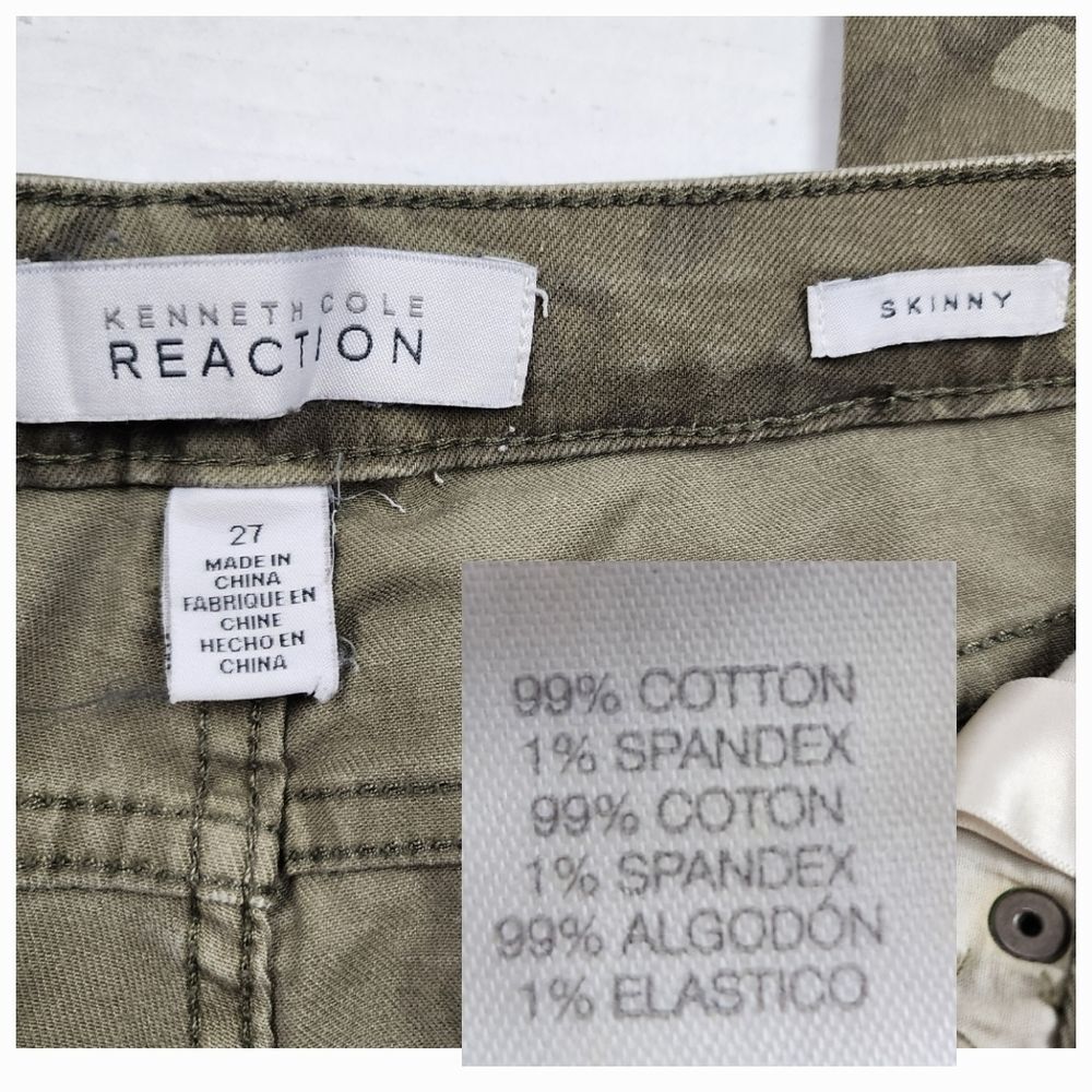Kenneth Cole Reaction Camo Skinny Jeans Olive Green Army Green Size 27 - Picture 2 of 16